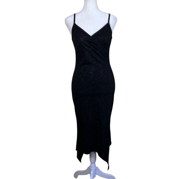 Pola Dresses & Skirts - Pola Vtg Y2K Fitted Party Prom Dress Spaghetti Strap Handkerchief Hem Black